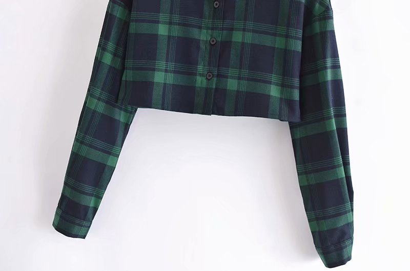 contrast color plaid short blouse NSAM43372