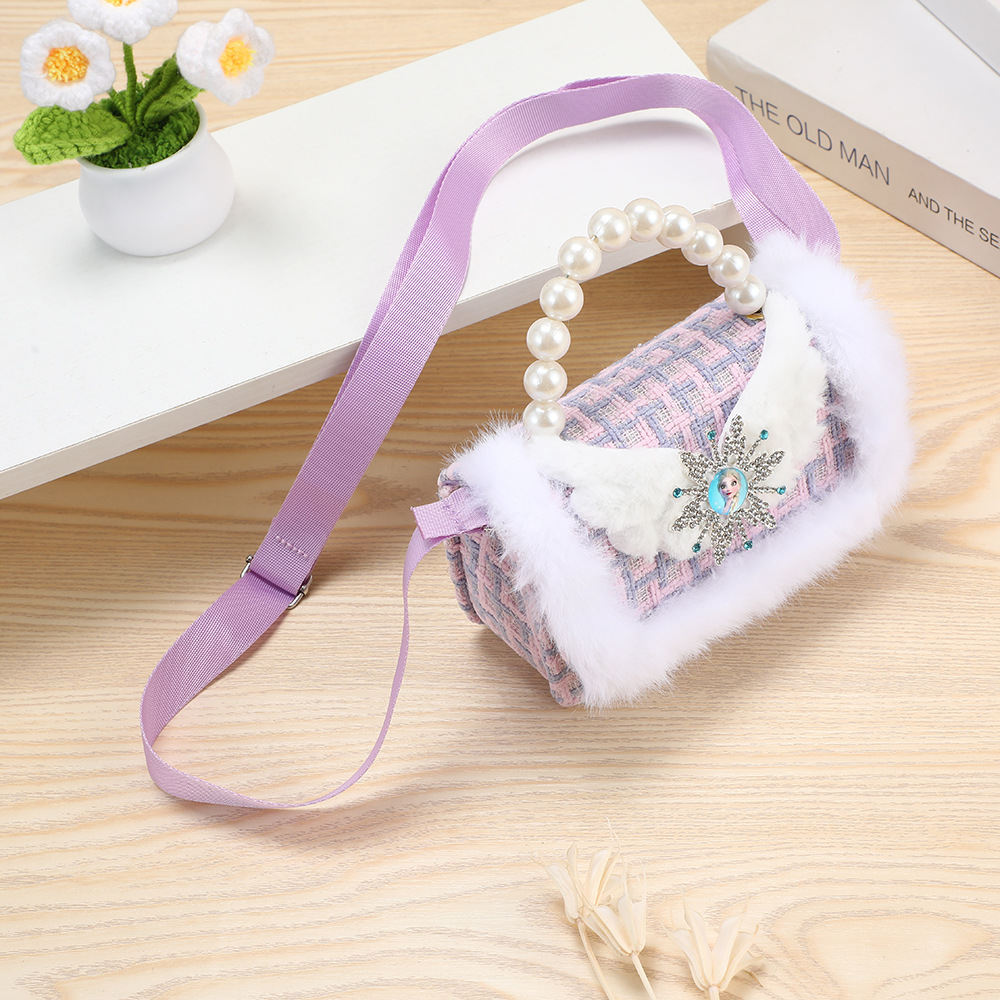 Mochila para niños otoño y invierno moda bolsa de hombro pequeña bolsa de princesa de viento de peluche cuentas de mano princesa de viento