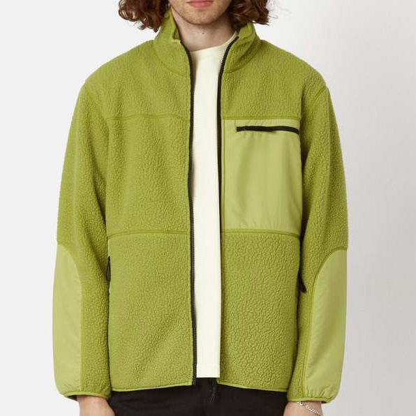 New Warm Jacket with Customizable Logo, Fleece Stand-Up Collar, Green Unisex Zipper Pocket Jacket