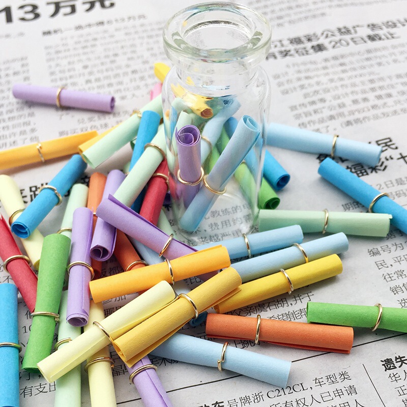 Colorful Mini wish paper roll wish pool note wish bottle greeting message small note letter ring with metal ring