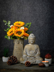 A947中式禪意落地擺件造景客廳走廊玄關裝飾品民宿庭院樹脂工藝品