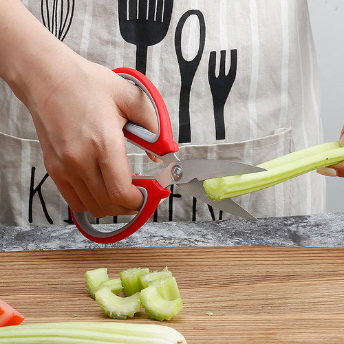 Multifunctional stainless steel household scissors large two-color plastic handle office scissors kitchen strong scissors factory wholesale