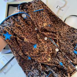 秋冬款金丝绒女士睡衣豹纹KT猫开衫长袖长裤家居服套装可外穿