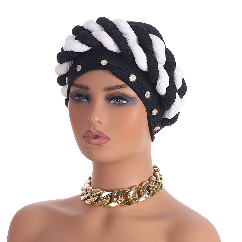 Novi čavli na rubu šešira, dijamantne trake u boji, pletena marama u dvije boje, šešir, pokrivalo za glavu._voghion.com