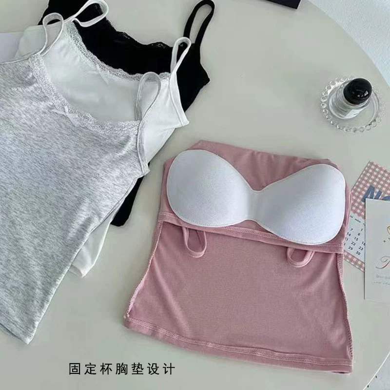 Кружевной топ‑камисоль для женщин с встроенными чашками и бантом, one size, летний