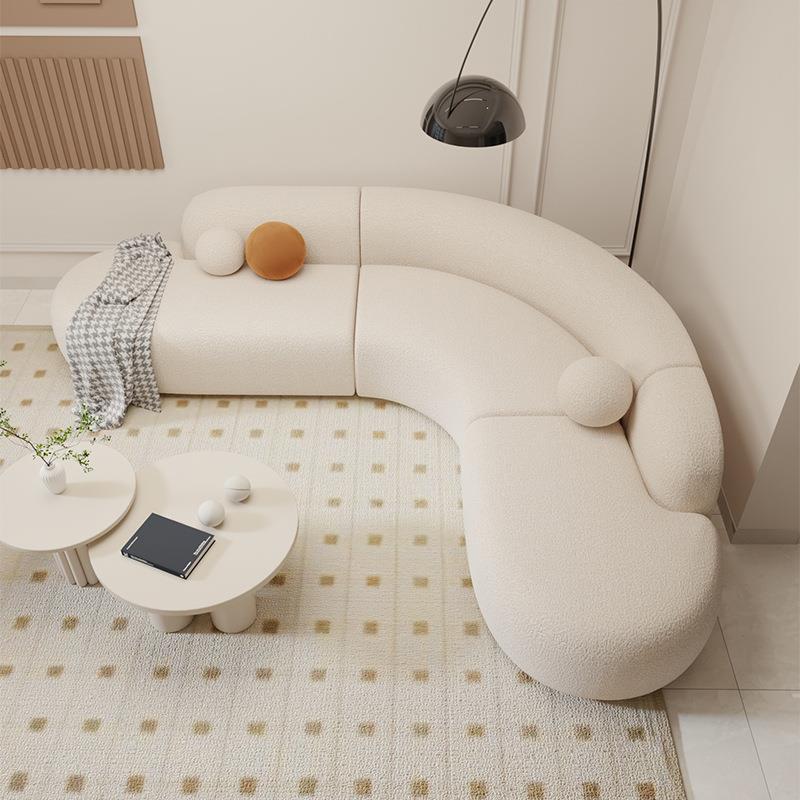 Light Luxury Modern Cream Style Curved Reception Sofa Designer Rest Area Living Room Creative Corner Sofa Coffee Table