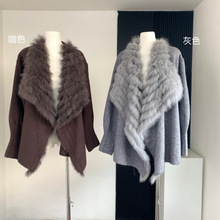 大翻领车条狐狸毛皮外套女2025新款爆款洋气网红开衫毛衣中长款