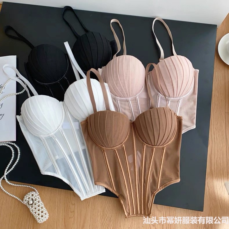 Pure Desire Hot Girl Fishbone Tube Top Camisole Slim Fit Versatile Irregular Pleated Sexy Top with Breast Pad