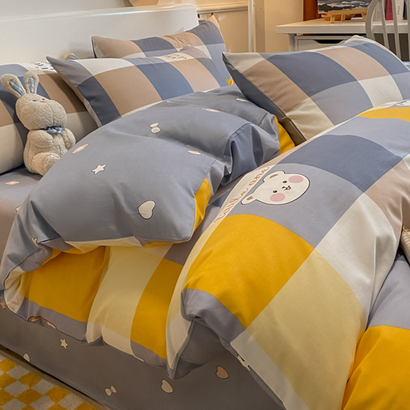 Ins ropa de cama gruesa de invierno de algodón de cuatro piezas de algodón 100 sábanas fundas de edredón sábana ropa de cama de un solo traje de tres piezas