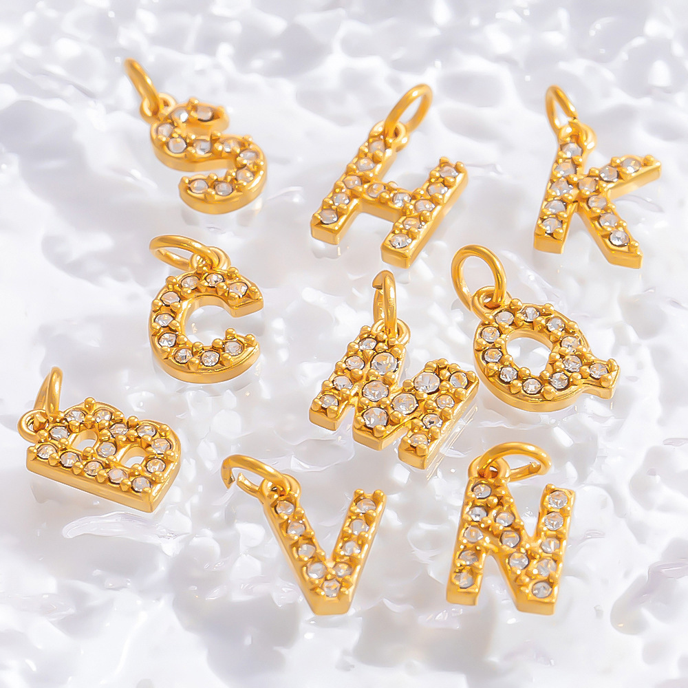 1 Piece Quantity 304 Stainless Steel Material 1 Piece 304 Stainless Steel PVD Coated Real Gold Plated Letter Pendant DIY Jewelry Accessories
