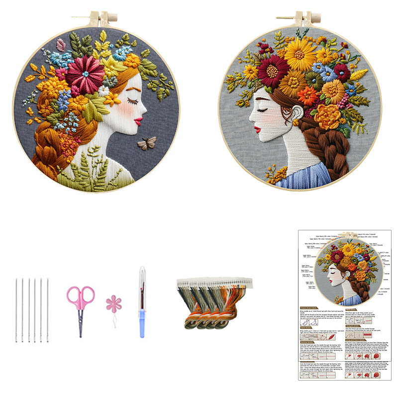 Flores transfronterizas niñas bordadas a mano DIY material paquete de paquetes DIY Inglés ilustración bordado de cruz