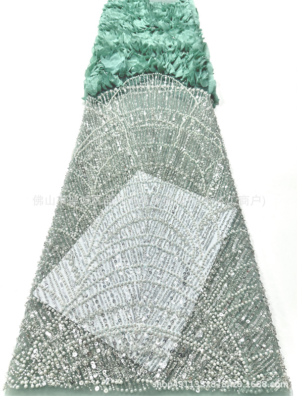 Fabricantes de tela bordada de cuentas tridimensionales tela bordada de boda instantánea tela de sequilla de rendimiento de escenario
