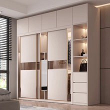 欧式简约推拉门衣柜家用卧室组装大柜子现代移滑门小