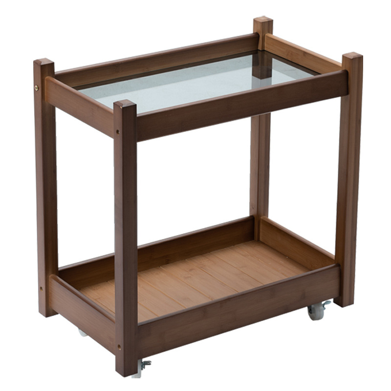 Pequeña sala de estar mesa de té de vidrio estilo ins sofá Carro Lateral moderno simple marrón móvil carrito de té Nuevo