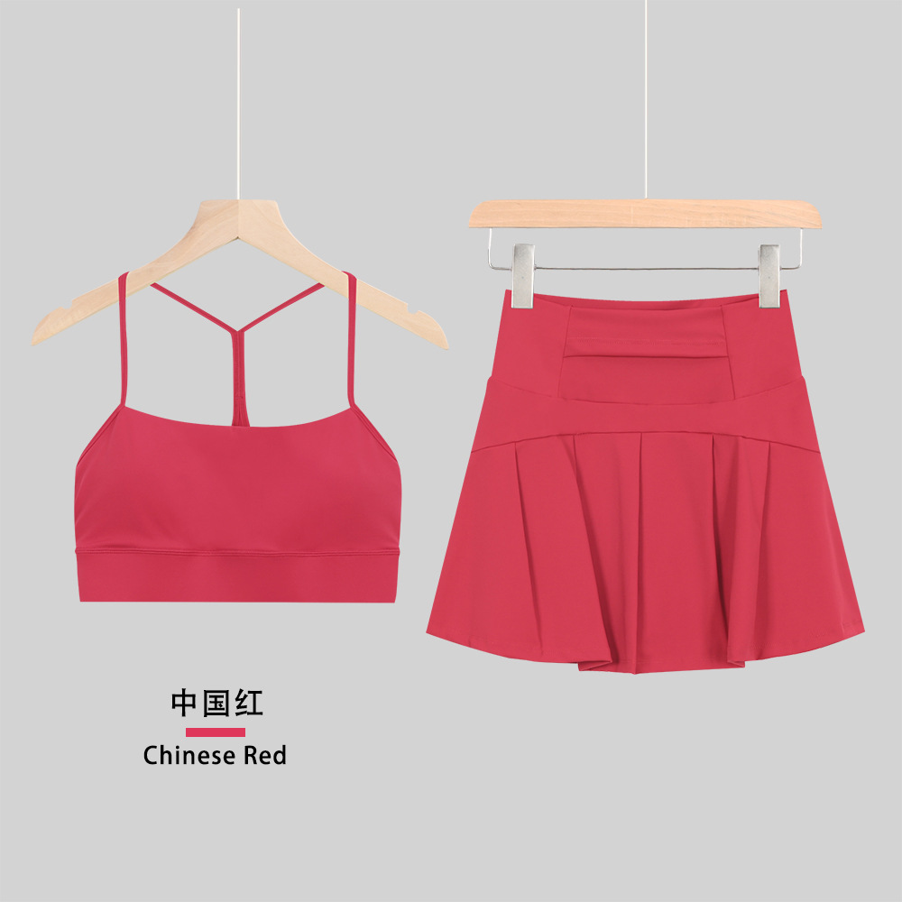 짧은 치마 Y자 브라 세트 차이니즈 레드