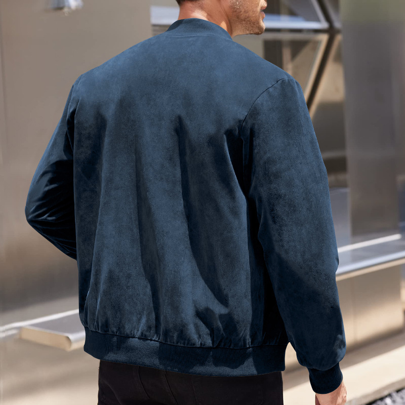 1 Cross-Border Autumn Suede Solid Color Zipper Jacket Casual Retro Long Sleeve Cardigan Coat Men's Cotton_viptrois.com