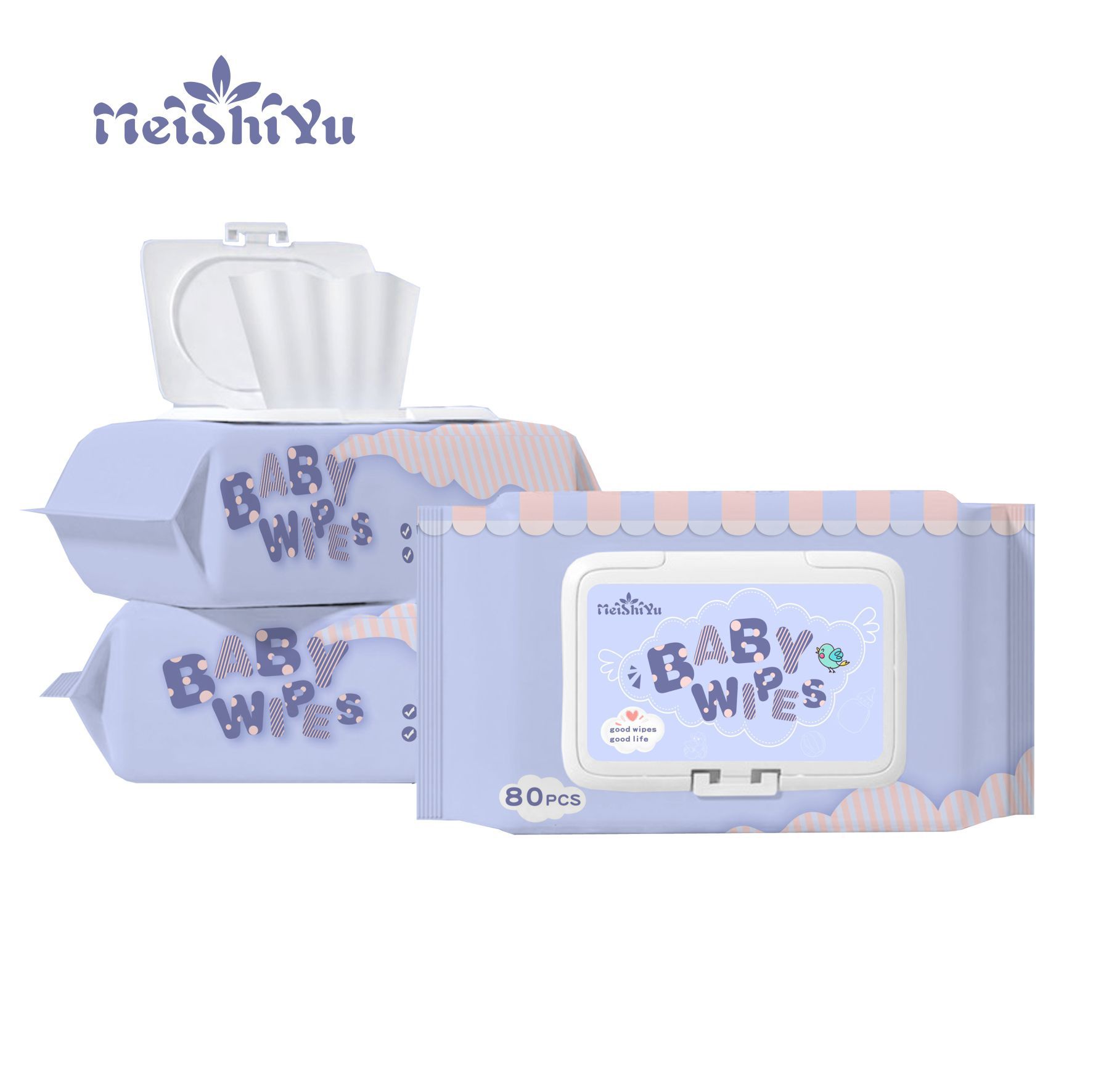 Baby Wipes English Packaging Baby Wipes 80 Pieces Wet Wipes Cross-Border E-Commerce Baby Wipes Wholesale