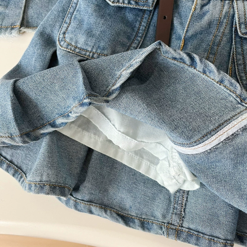 ЛетнийDenim набор, детский жилет без рукавов, плисская юбка, корейский стиль
