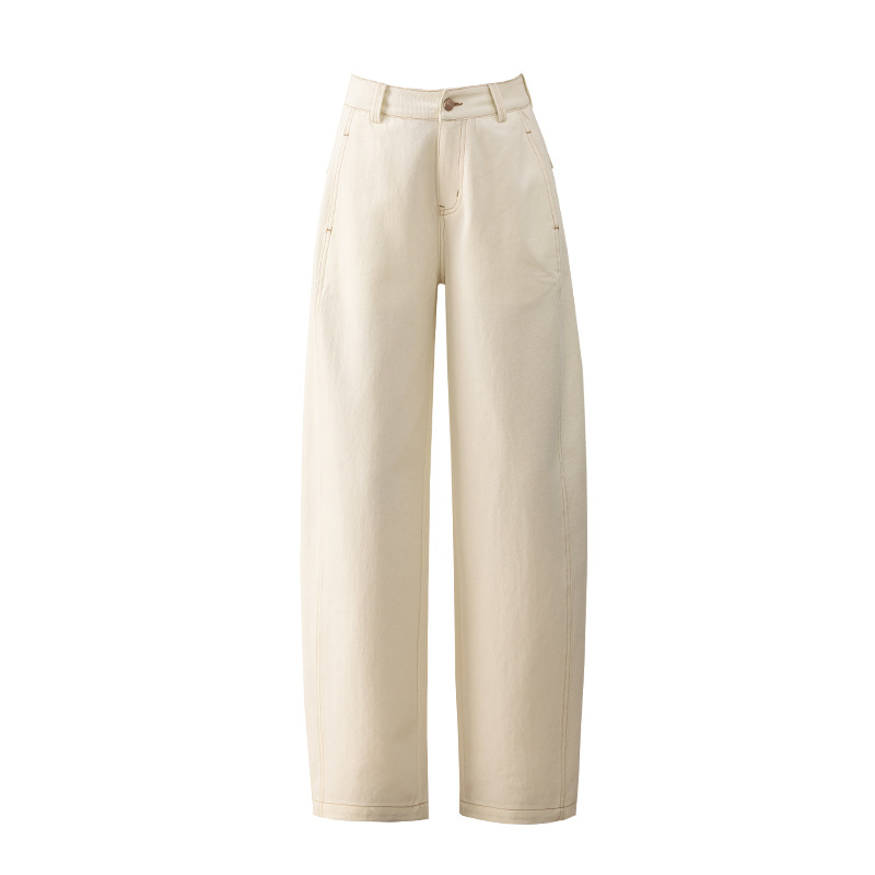 Quần jean nữ ống rộng phong cách Hong Kong chất cotton Tencel dáng rộng — Màu trắng nhạt