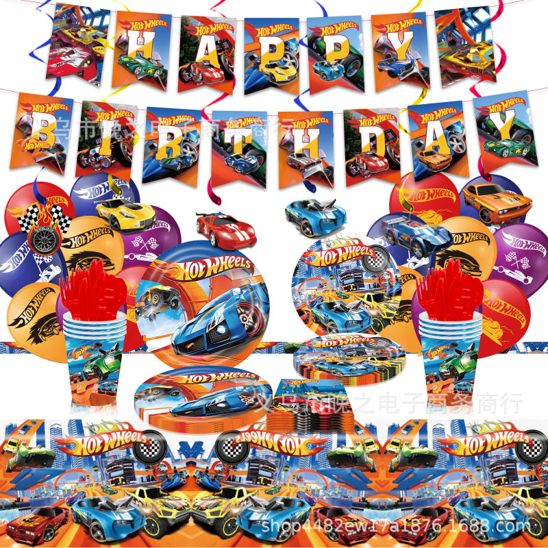 Hot Wheels Car Theme Party Decoration Tableware Set Paper Plate Tissue Paper Cup Tablecloth Decoration Pull Flag Hot Wheels Car Theme Party Decoration Tableware Set Paper Plate Tissue Paper Cup Tablecloth Decoration Pull Flag