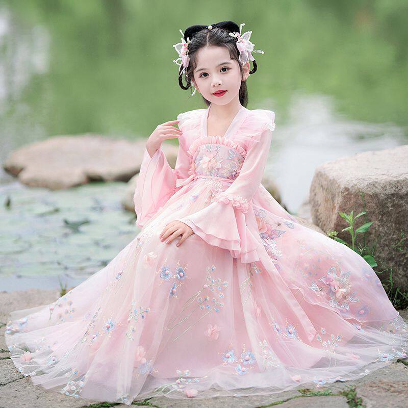 Girls' Hanfu Ruqun Chinese Style Thin Traditional Costume Performance Dress Princess Dress New Children's Tang Suit Dress Spring Outfit