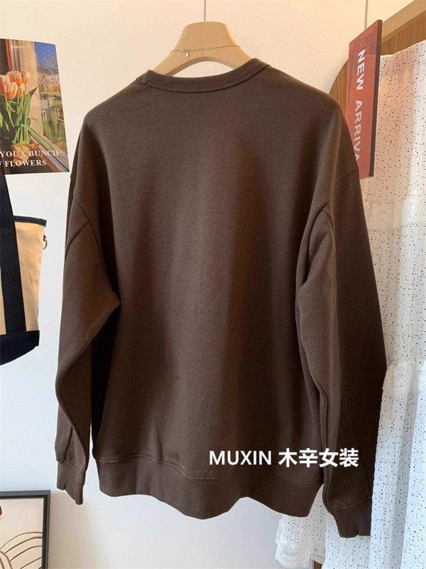美式复古长毛狗狗印花宽松毛线圈秋季时尚大版圆领休闲卫衣女上衣|undefined
