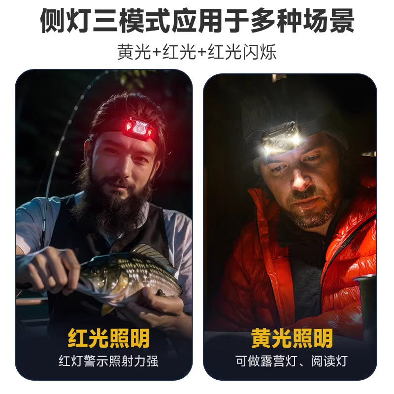 Luz fuerte sensor LED usb carga larga batería faro de pesca mini luz de trabajo de conducción al aire libre ilumina roja image 2