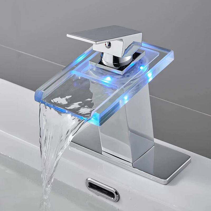Glass faucet cross-border Amazon supply LED light-emitting color-changing hydropower black waterfall basin faucet