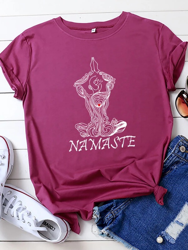 Namaste Yoga Women Printed T-Shirt Female Short Sleeve O-Neck Loose T-Shirt Summer Female T-Shirt Tops Camis