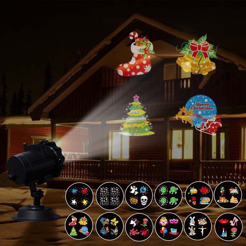 LED草坪灯户外防水插卡图案遥控圣诞万圣灯 LED菲林雪花灯投影灯