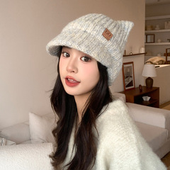 韩系甜美可爱炫彩针织鸭舌帽秋冬时尚百搭保暖帽子防风护耳包头帽