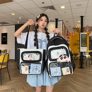 Japanese-Style Anime Convention Backpack for Female Students, Large Capacity Transparent Backpack with Drawstring Closure