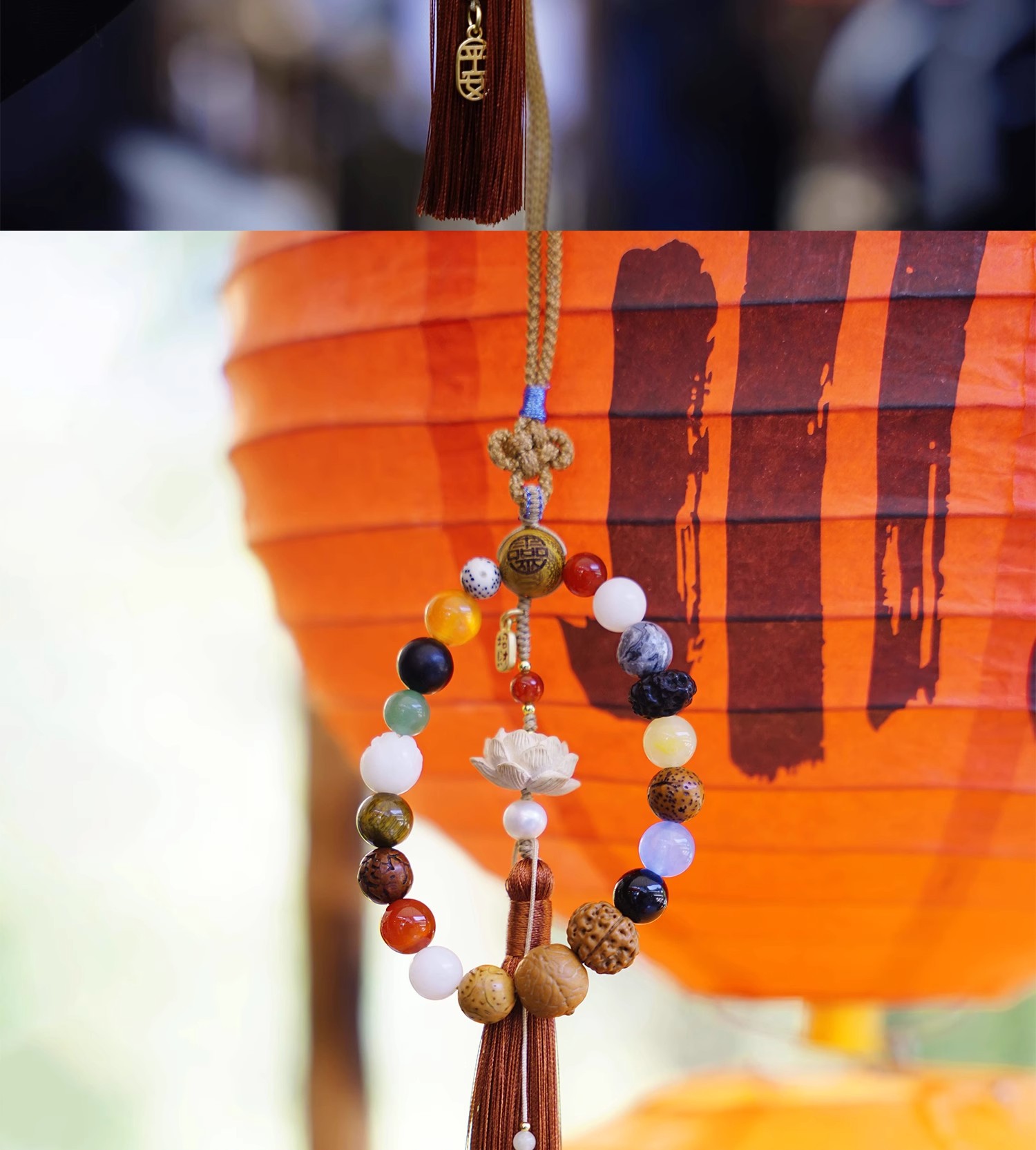 Hangzhou Lingyin Eighteen Seed Car Hanging Safe Travel Duobao Bodhi Beaded Car Internal Tassel Pendant Lucky