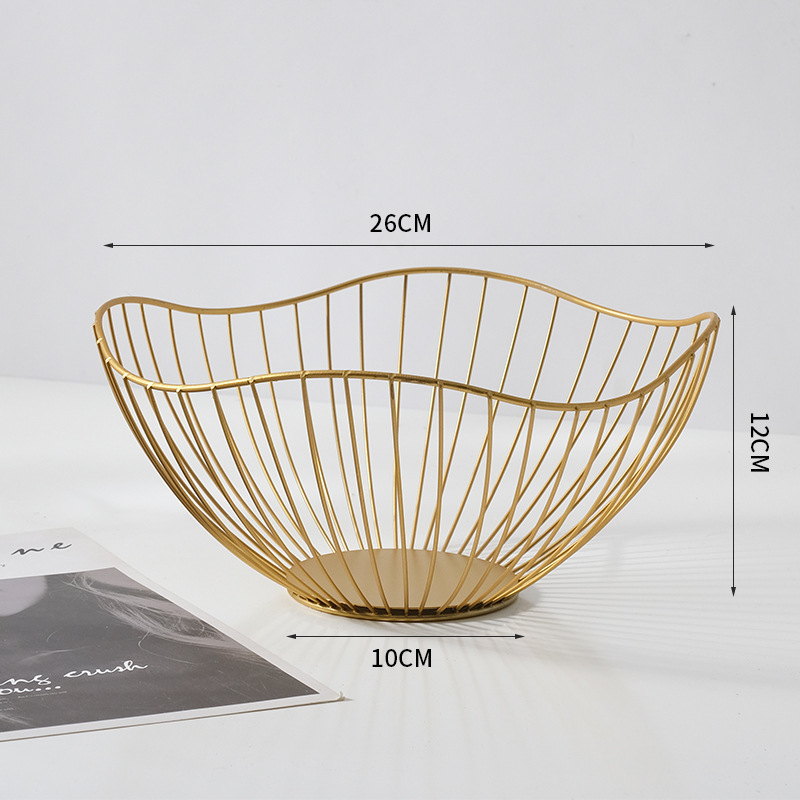 金属フルーツバスケット鉄芸果物皿北欧ins風家庭収納用品スナックバスケット幾何学収納バスケット|undefined