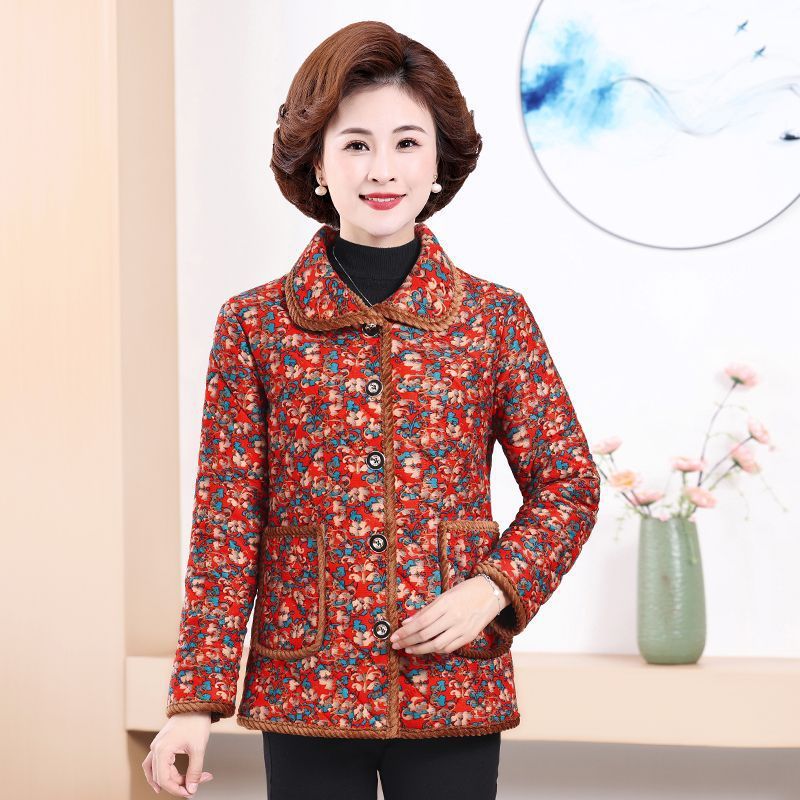 中老年妈妈棉袄短款棉衣翻领保暖加绒加厚奶奶冬装棉服上衣外套女|undefined