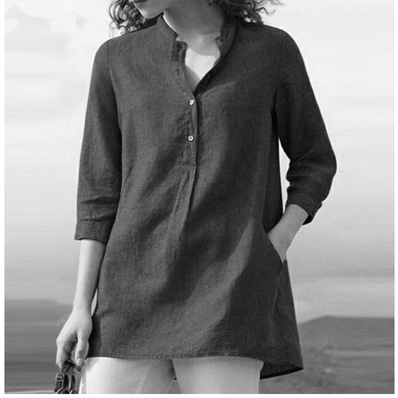 Loose Version Solid Color Pattern Summer, Spring Season Wholesale Women'S Vintage Style Solid Color 3/4 Length Sleeve Patchwork Blouses