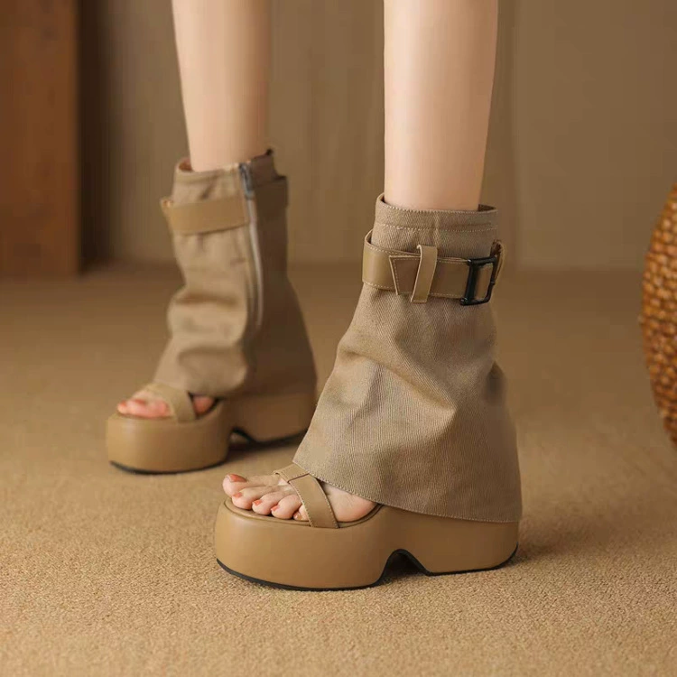 Босоножки на платформе, женские сандалии, летняя новинка 2025 года, миниатюрный размер, двойная платформа, ретро-римские сандалии