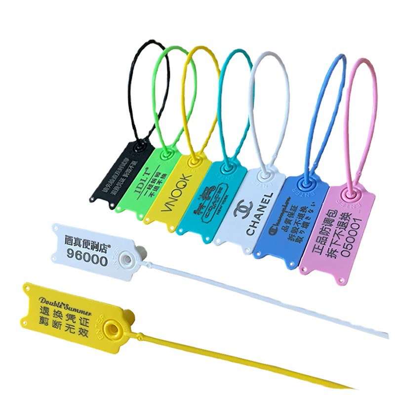 Одноразовые пластиковые пломбы для защиты одежды, обуви и сумок, антиподдельные завязки с логотипами, прочные застежки.