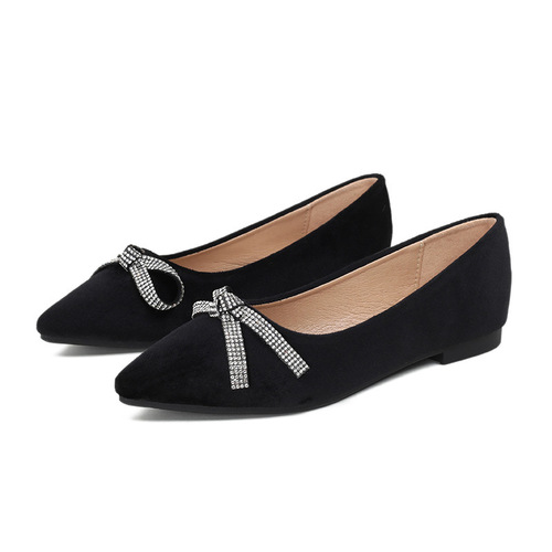 【Su Yinyin Style】Bach Serenade Pointed-Toe Water Diamond Bow Flat Shoes Women High Heels Office