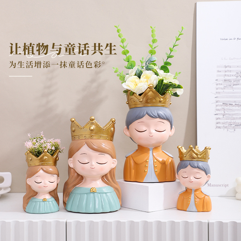 Chậu Cây Resin Chậu cây hình cặp đôi hoàng tử công chúa resin, chậu mini trang trí sân vườn và bàn làm việc (RG-220)