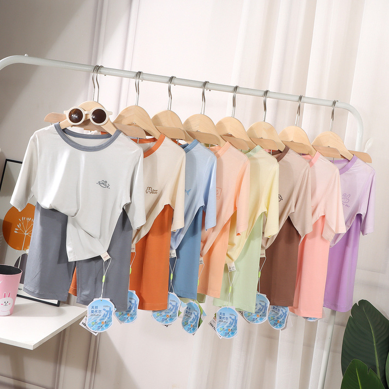 Tencel Modal Seven-point Sleeve Children's Men's and Women's Middle and Big Children Class A Boneless Air Conditioning Home Clothes suit Summer Pajamas