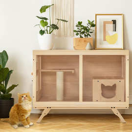 木质高脚猫别墅家用室内猫柜带剑麻猫抓柱可扫地机器人进出猫屋