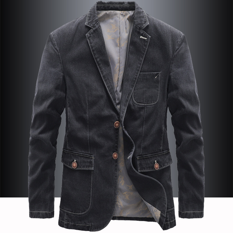 캐주얼 세트 재킷 남자의 한국 스타일 세트 봄과 가을 간단한 싱글 웨스턴 탑 복고풍 비즈니스 데님 재킷