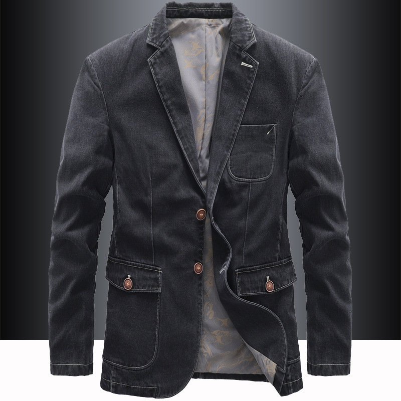 Casual Suit Jacket Men's Korean Style Casual Suit Spring and Autumn Simple Single Top Retro Business Denim Jacket Casual Suit Jacket Men's Korean Style Casual Suit Spring and Autumn Simple Single Top Retro Business Denim Jacket