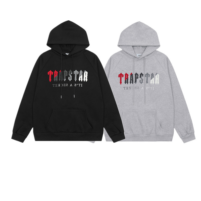 Marca de moda europea y americana Trapstar rojo gris toalla bordado más terciopelo pareja de hombres calle principal suéter casual pantalón traje