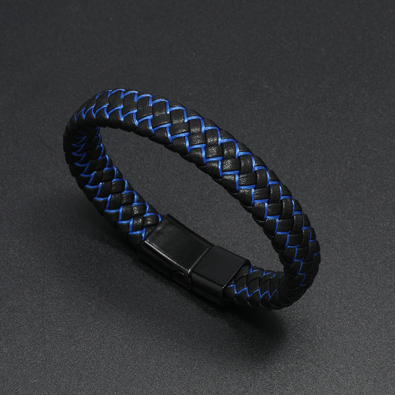 fashion simple braided alloy magnet clasp leather bracelet