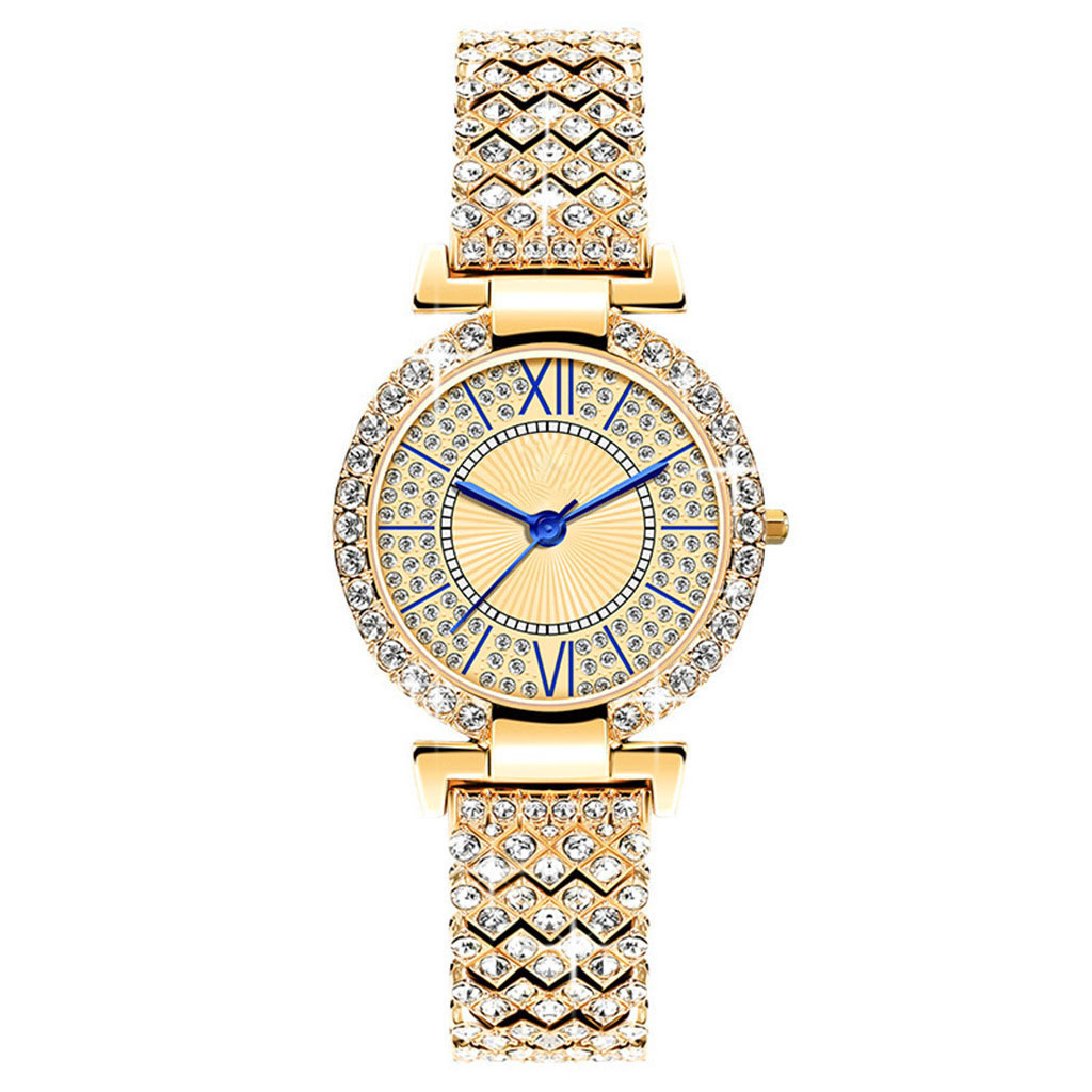 popolare orologio da donna stellato cinturino in acciaio orologio da donna con diamanti eleganti incastonati di lusso ago blu quarzo tutto-fiammifero_voghion.com