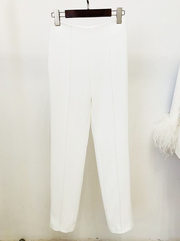 GraceChic GraceChic 2025 New European American Style Ostrich Real Feather Perm Rhinestone Green Fruit Collar Blazer And Trousers Set_voghion.com