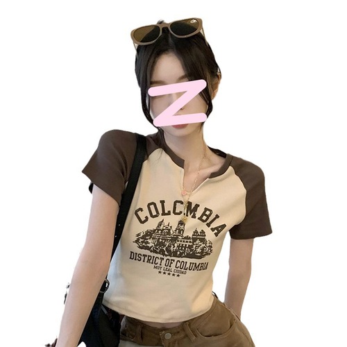 Pure Desire Style V-Neck Short Sleeve Women's Summer Design Fashion Aesthetic Minority Short Sleeve Overshirt T-Shirt Top