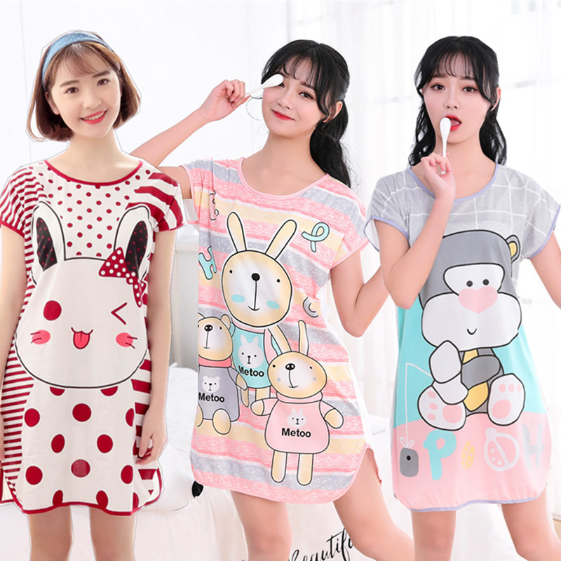 Pijamas transfronterizos de dibujos animados de verano para mujer camisón de seda de leche de niña al por mayor ropa de una sola pieza de manga corta para niña linda